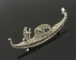 925 Sterling Silver - Vintage Sparkling Marcasite Gondola Brooch Pin - BP8297 - £25.81 GBP