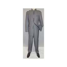 Mens Apollo  King  Banded Collarless suit Chinese Mandarin Wide leg AG93 Gray image 4
