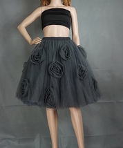 Custom Black Fluffy Midi Tulle Skirt Women Plus Size Black Tulle Tutu Skirt image 6