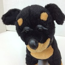 Rottweiler Black Brown Dog Plush Stuffed Animal Seated Collar Eyebrows 13&quot; - £14.43 GBP