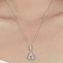 2.60Ct Pear Cut Diamond Teardrop Halo Wedding Pendant Necklace 14K White Gold Fn - £37.33 GBP