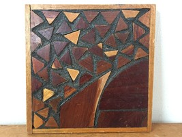 Vintage Genuine Ecuador Mixed Hardwood Teak Wood Mosaic Trivet Tile Wall... - $29.99