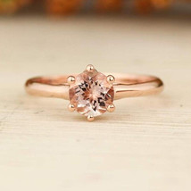 6mm Round Cut Simulated Morganite Solitaire Engagement Ring 14k Rose Gold Plated - £53.67 GBP