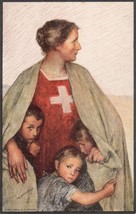 Switzerland Red Cross Nurse &amp; Swiss Children Antique Postcard - $19.99