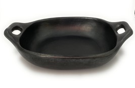Roasting Pan 10.2 x 9.8&quot; hight 2&quot; with Handle 13.3&quot; Black Clay Unglazed   - $75.50