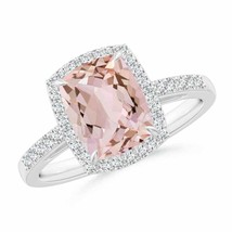 ANGARA Rectangular Cushion Morganite Halo Engagement Ring for Women in 14K Gold - £1,156.82 GBP