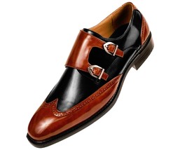 Maroon Black Made To Order Men Wing Tip Double Buckle Strap Monk Stylish Shoes - £119.87 GBP+