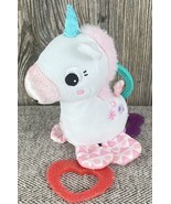 Bright Starts White &amp; Pink UNICORN Plush Toy With Teether Clip And Crink... - £7.04 GBP