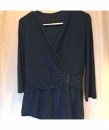 White House Black Market Women&#39;s Blouse - Navy Blue - Faux Wrap - Stretc... - $400.02 MXN