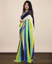 Rainbow Style Printed Georgette Saree || Ombre Shaded Printed Gota Lace Work Sar - £52.16 GBP
