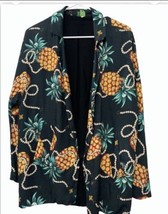 FARM Rio Blazer Medium Dark Teal Open Front Jacket Notch Lapel Pineapple Print - £125.52 GBP
