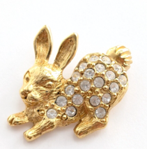 VTG Bunny Rabbit Paved Clear Rhinestones Gold Tone Animal Pin Avon Jewelry - $9.99