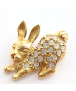VTG Bunny Rabbit Paved Clear Rhinestones Gold Tone Animal Pin Avon Jewelry - $190.20 MXN