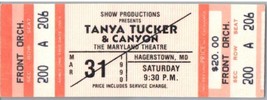 Tanya Tucker Untorn Konzert Ticket Stumpf März 31 1990 Hagerstown Maryland - $39.58