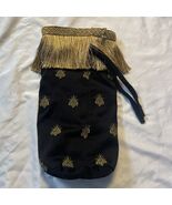 Wine Champagne Bottle Bag Cover Cooler Black Gold Fly Beetle Tassels 12” - $15.42 CAD
