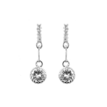 Precious Stars Silvertone Cubic Zirconia Dangling Solitaire Earrings - £18.31 GBP