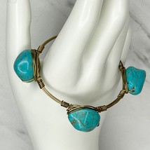 Gold Tone Faux Turquoise Beaded Small Wire Bangle Bracelet - £5.47 GBP
