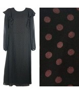 Maxi Dress Women's Small Black Purple Polka Dot Flutter Sleeve Modest Easter - $15.59