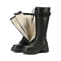 Full genuine leather motorcycle boots zip platform knee high boots nature warm w - £172.92 GBP