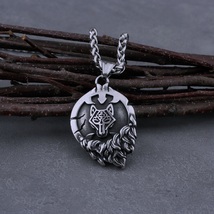 Stainless Steel Viking Vintage Wolf Head Necklace Mens Charm Amulet Pendant Gift - £7.86 GBP+