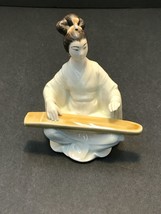 Geisha Porcelain Statue Asian Sculpture Figurine Japan Local Koto Player - £23.69 GBP