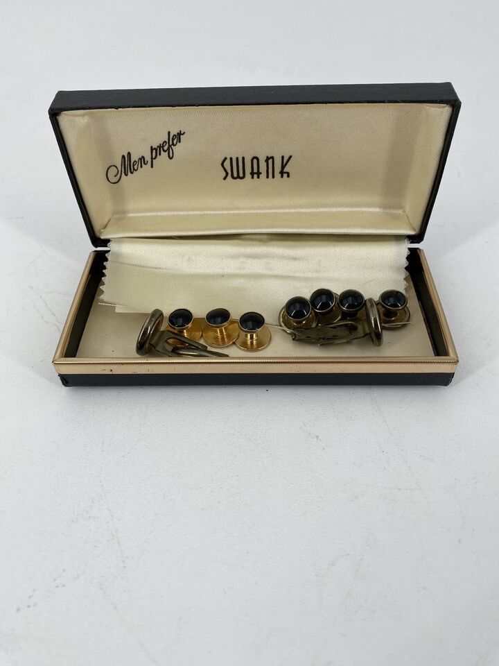 Vintage SWANK Tuxedo Studs x 7 Cuff Links x 2 Original Box - $28.01