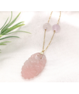 14k Yellow Gold Art Deco Carved Genuine Natural Rose Quartz Necklace (#J... - €542,22 EUR