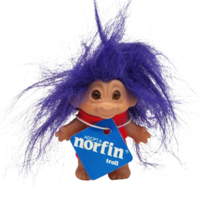 3&quot; VINTAGE 1985 DAM NORFIN TROLL LONG PURPLE HAIR RED OUTFIT TOY DOLL W/... - $624.13 MXN