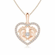 Authenticity Guarantee 
ANGARA Diamond Heart &amp; Baby Feet Pendant Necklace in ... - £582.93 GBP