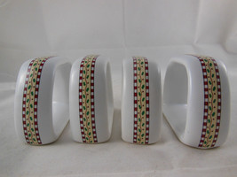 Debbie Mumm Porcelain Napkin Rings SNOWMAN Sakura Holly Leaves set of 4 - $8.90