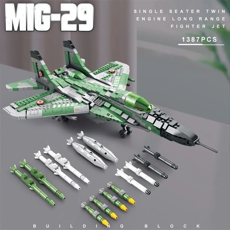 Soviet Union Sky Army MIG-29 Jet Fighter Building Blocks WW2 Air Force Weapon - £71.69 GBP