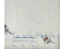 Vtg Cotton Cross Stitch Hand Crochet Lace Tablecloth & 6 Napkins Floral 52"x 70" image 10