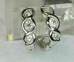 0.75Ct Round Cut VVS1/D Lab Diamond Huggie Hoop Earrings 14K White Gold Plated - £70.18 GBP