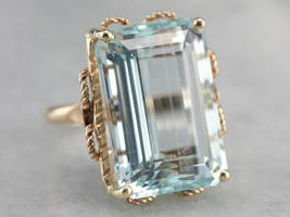 4Ct Emerald CZ Aquamarine Vintage Cocktail Engagement Ring14K Yellow Gold Plated - £89.91 GBP