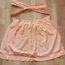 Vintage Handcrafted Half Apron Orange White Check 20&quot; Long 63&quot; Waist w/ ... - $14.00