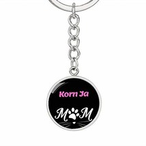 Cat Lover Keychain Gift Korn Ja Cat Mom Keychain Stainless Steel Or 18k Gold Cir - £39.65 GBP