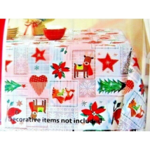 Homespun Patch Vinyl Tablecloth Reindeer Christmas Holiday 60 x 84 PVC Free - $18.97