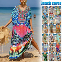 Lady Beach Dress Sexy V-Neck Swimwear Kaftan Robe Maxi Tunic Sarong Dres... - £14.99 GBP