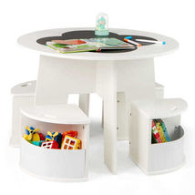 5 PCS Kids Table and Chair Set with Storage Stools for Activity-White - $144.05