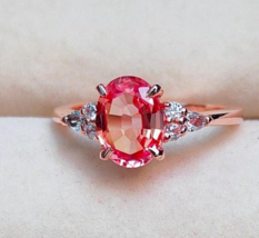 Certified Natural padparadscha sapphire Ring 3.25 Carat 925 Sterling Silver Han - £38.88 GBP