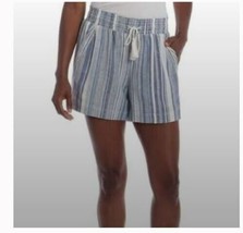 Briggs Ladies&#39; Linen Blend Pull-On Short Blue Stripe, X Small - $14.84