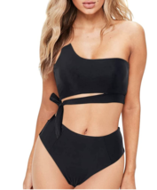 1 Shoulder High Waisted Black Bikini Cut 2 Pc Swimsuit Push Up Set Womens Sz XL - £9.72 GBP