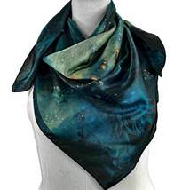 Aquarian Blue Square Silk Scarf: Zodiac Clouds, Moon, Stars. Wrap, Shawl... - £94.42 GBP