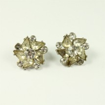 ✅ Vintage Pair Jewelry Clip On Earrings Flower Teardrop Rhinestone Silve... - £9.69 GBP