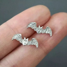 2Ct Round Cut Lab Created Diamond Bat Stud Earrings 14K White Gold Plated silver - £91.50 GBP