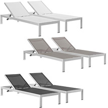 2 Outdoor Lounge Sun Chairs Black, White, Gray Textiline Mesh Brushed Aluminum - £427.07 GBP+