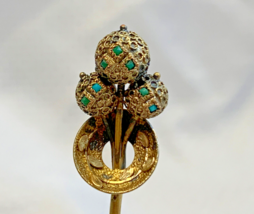 Antique Stick Pin Heavy Gold Filled Turquoise Inlay Flower Buds Hat Lape... - £79.79 GBP