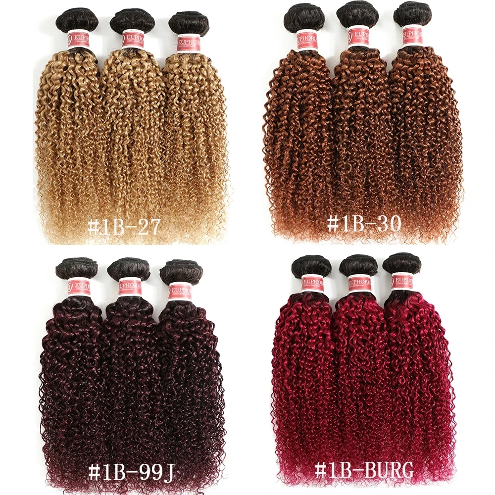 Ombre 27 Kinky Curly Hair Bundles Brazilian Human Hair 1/3 Pcs 1B Brwon Red Burg - £229.13 GBP