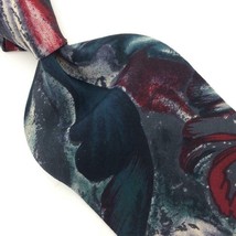 Cellini USA Tie Red Gray Grn Abstract Flower Deco Silk Necktie Ties I19-152 Vtg - £12.36 GBP