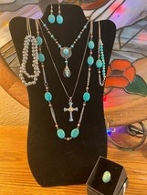 Amazing Layered Look - Turquoise Type Necklace, Bracelets, Ring and Earrings Set - £43.93 GBP
